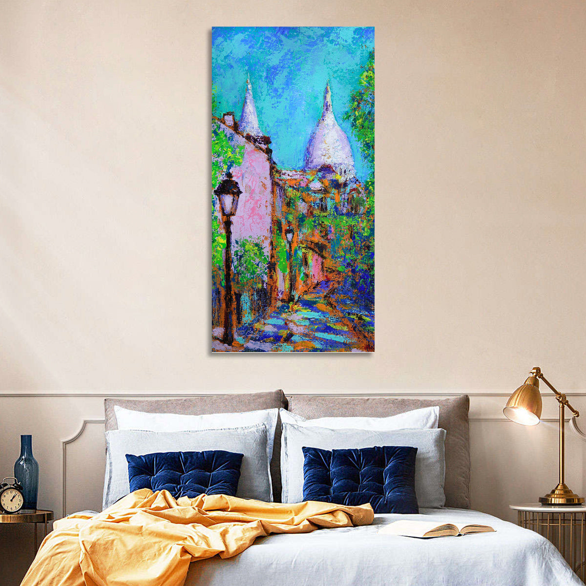 Montmartre Street with Sacre Coeur Dome Wall Art in a room, portrait