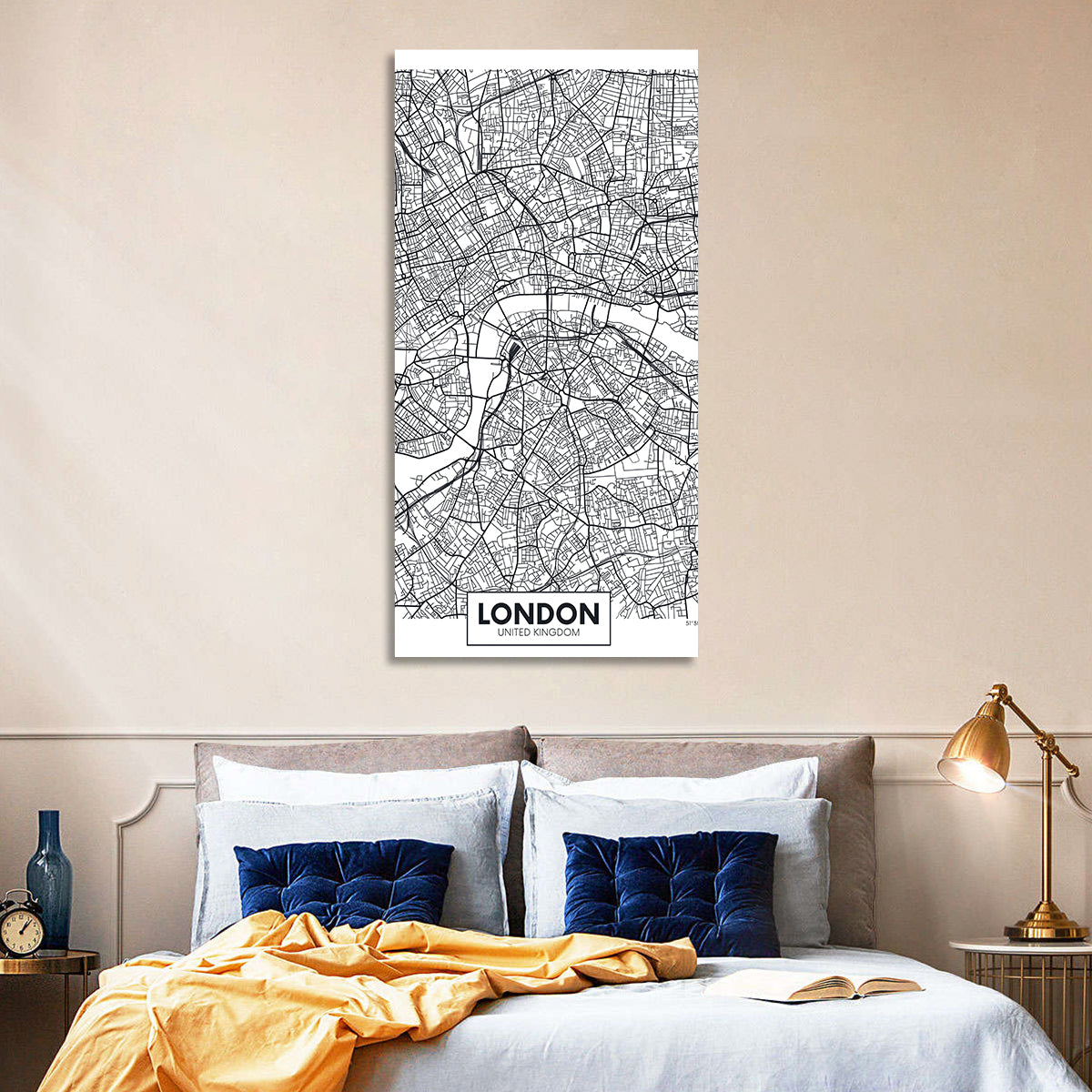 London Aerial Map Wall Art in a room, portrait