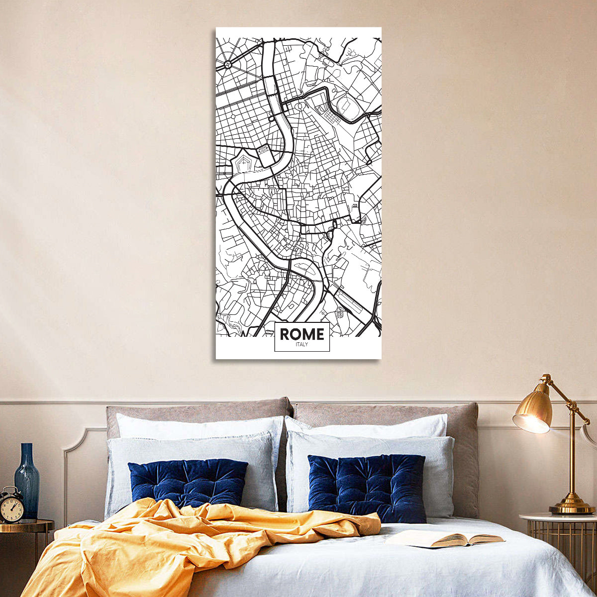Minimalist Rome City Map Wall Art in a room, portrait