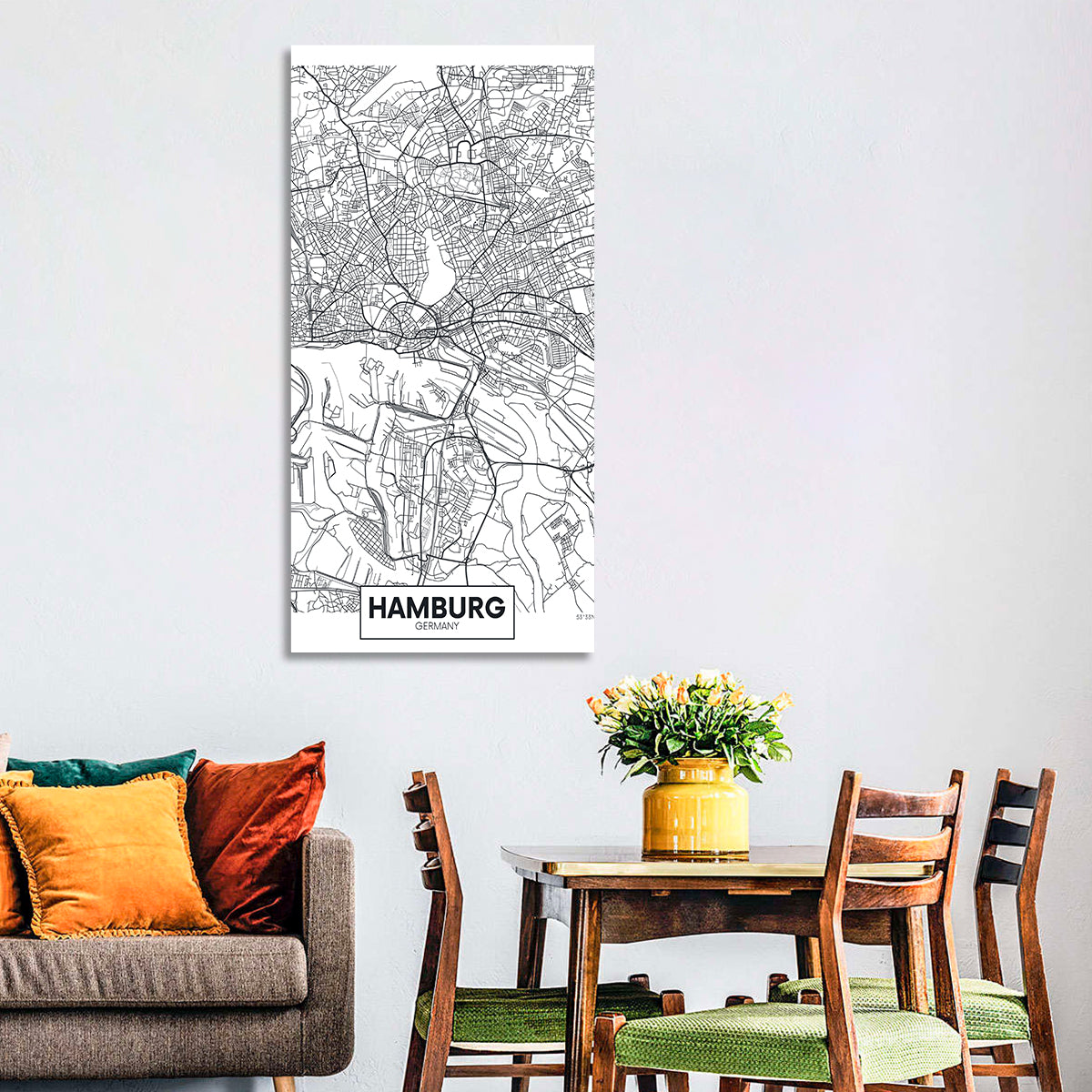 Hamburg City Map Wall Art in a room, portrait