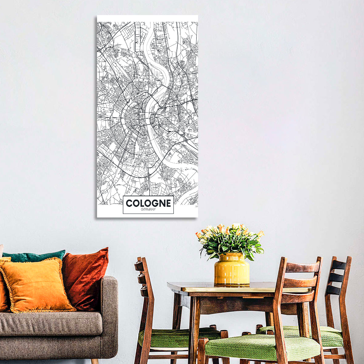 Cologne City Map Wall Art in a room, portrait