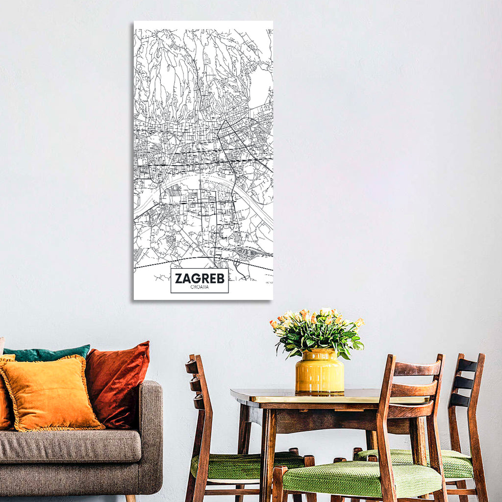 Zagreb City Map Wall Art