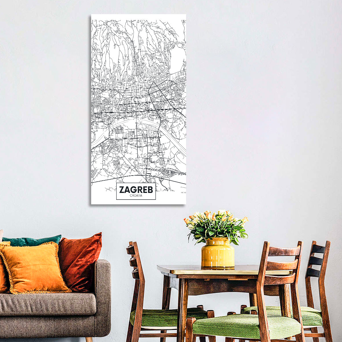 Zagreb City Map Wall Art
