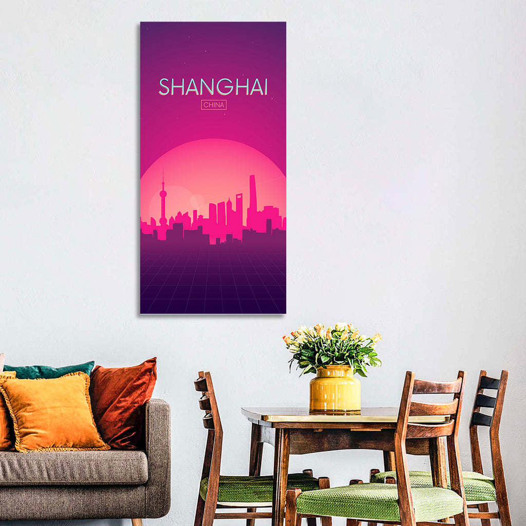 Shanghai Neon Sunset Skyline Wall Art