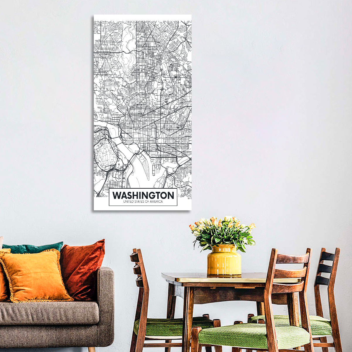 Washington D.c. Map Wall Art in a room, portrait