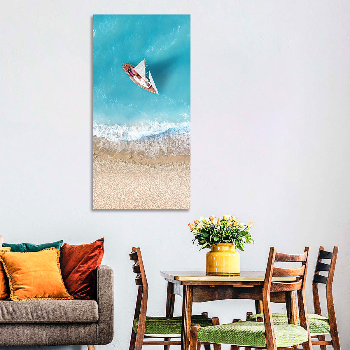 Centered Sailboat Over Turquoise Sea Wall Art