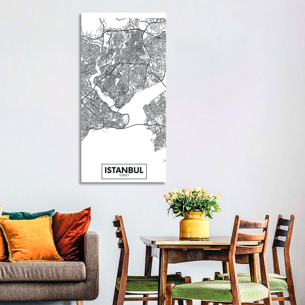 Istanbul City Map Wall Art in a room, portrait