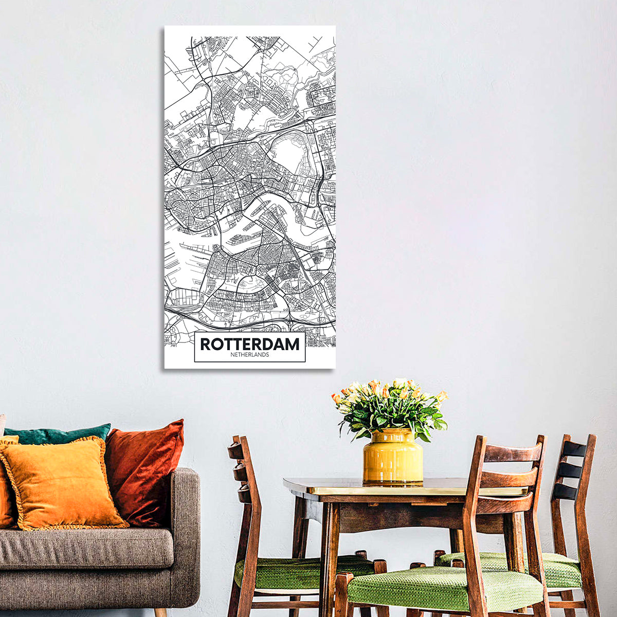 Rotterdam City Map Wall Art in a room, portrait