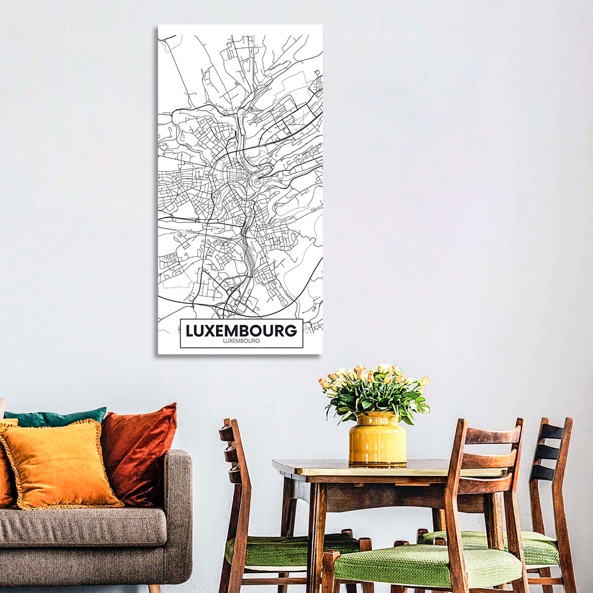 Luxembourg City Map Wall Art in a room, portrait