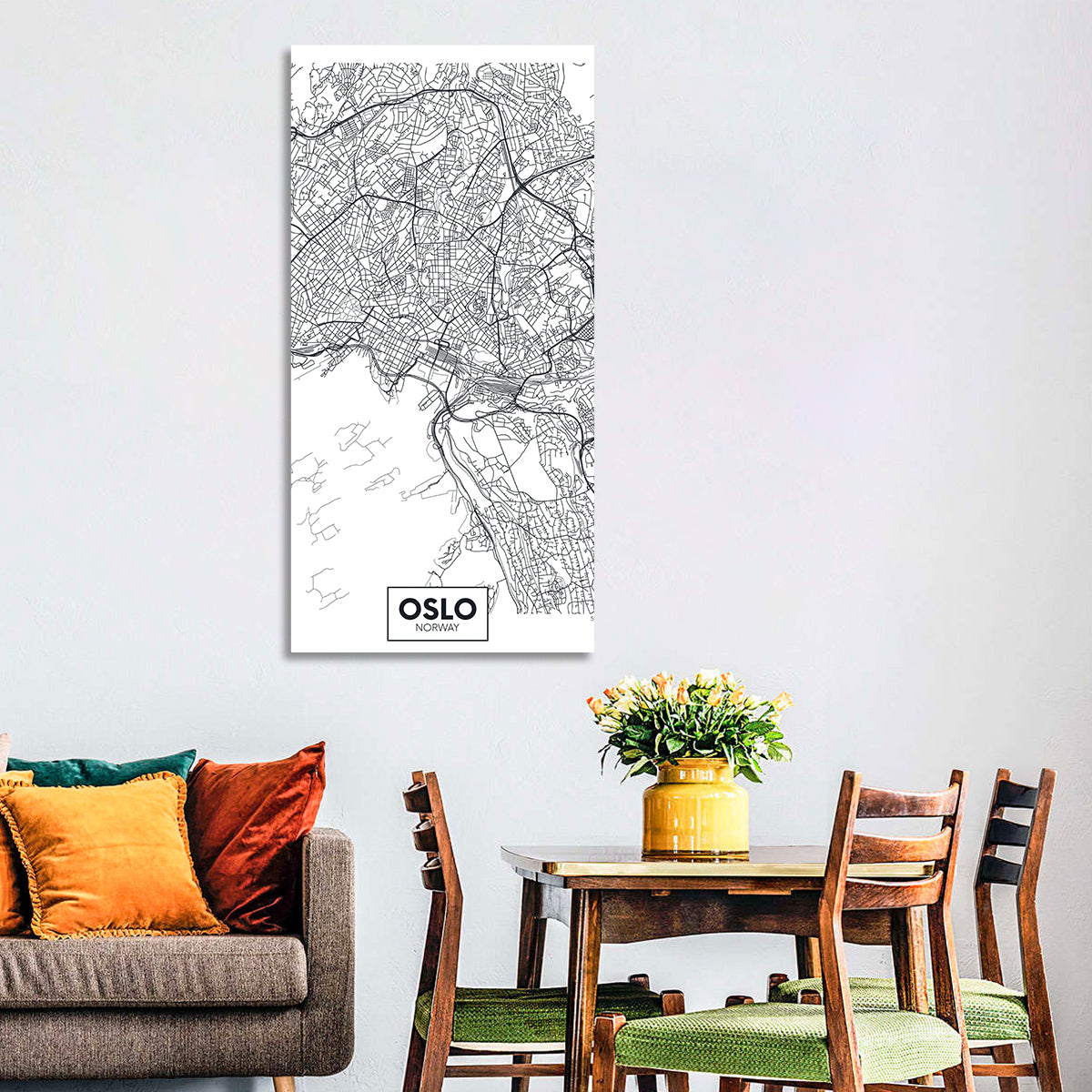 Oslo City Map Wall Art in a room, portrait