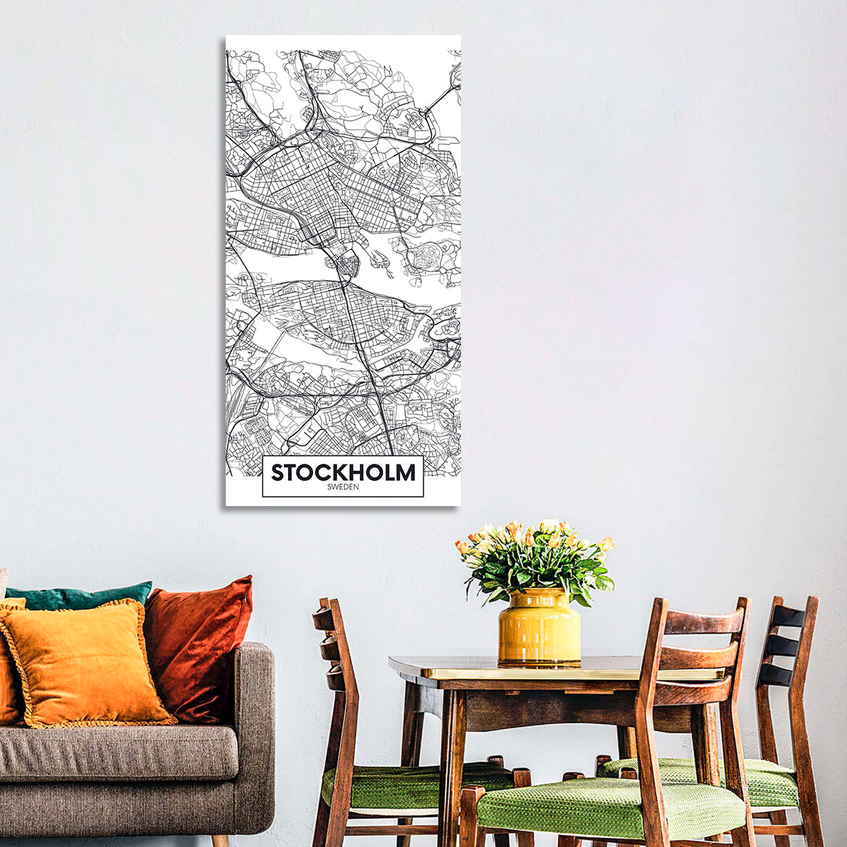 Stockholm City Map Wall Art in a room, portrait