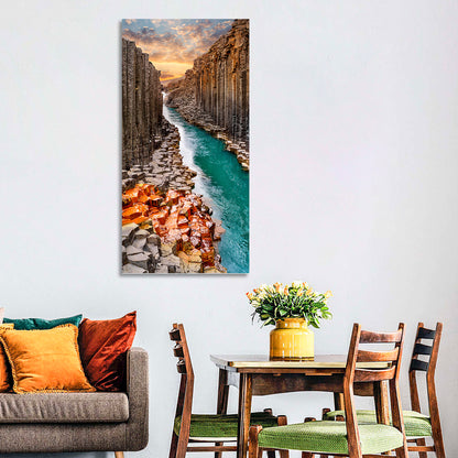 Stuðlagil Canyon Basalt Columns at Golden Hour Wall Art