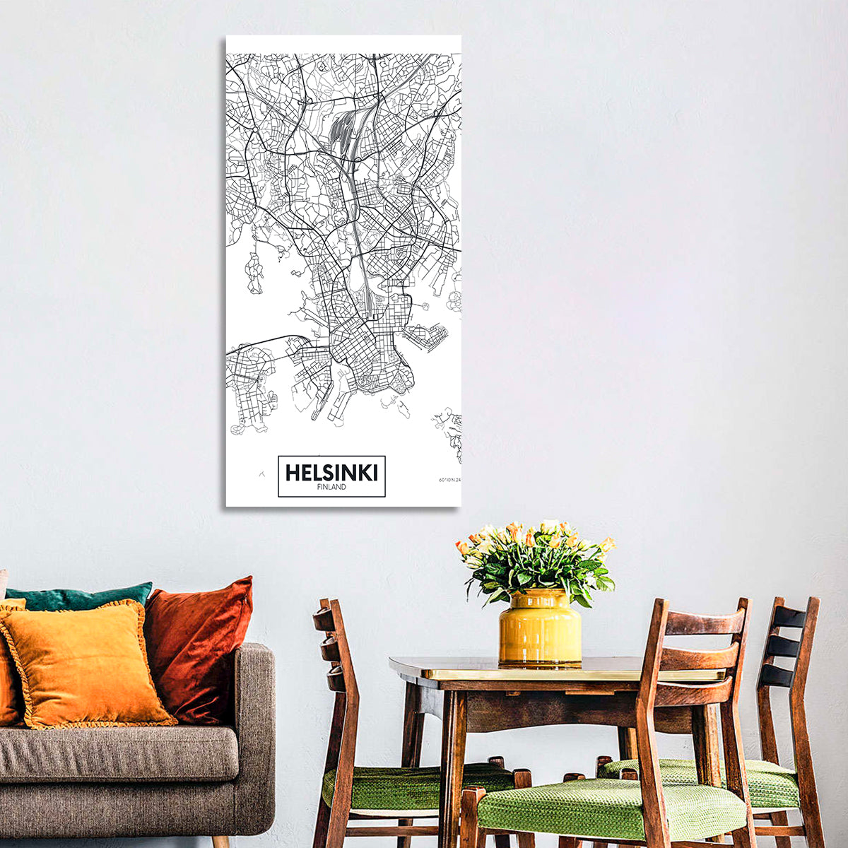 Helsinki Street Grid Map Wall Art