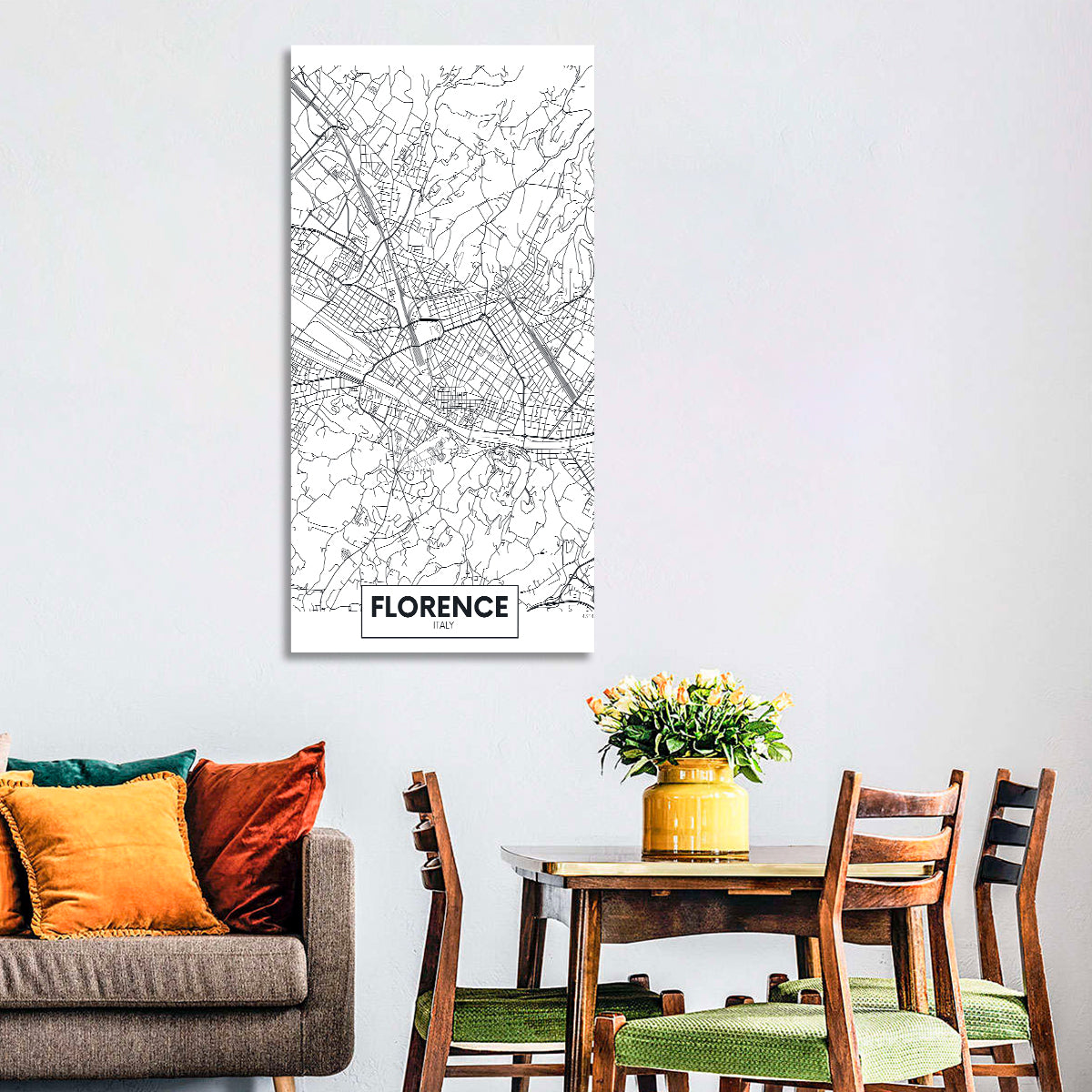 Florence Street Grid Map Wall Art in a room, portrait