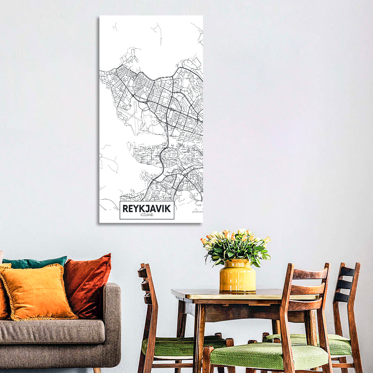 Reykjavik City Map Wall Art