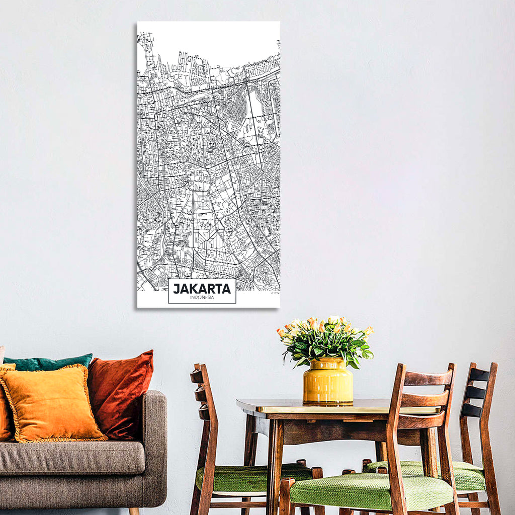 Jakarta Street Grid Map Wall Art