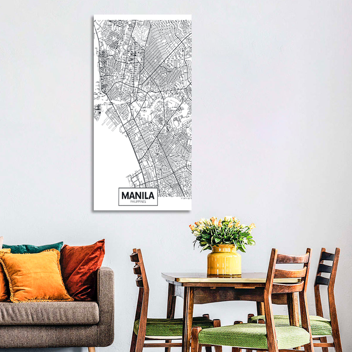 Manila Minimalist City Map Wall Art in a room, portrait