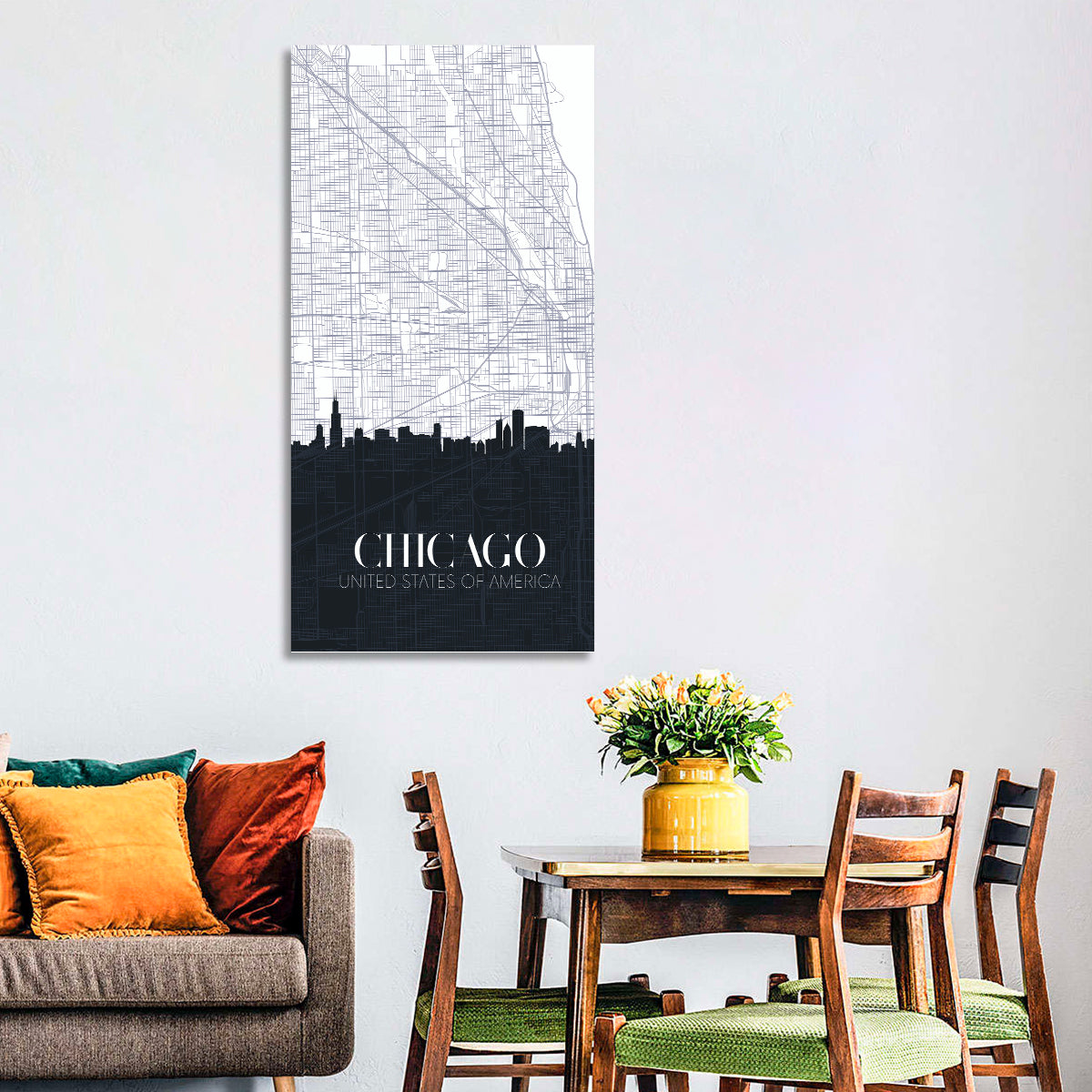 Chicago Skyline Map Wall Art