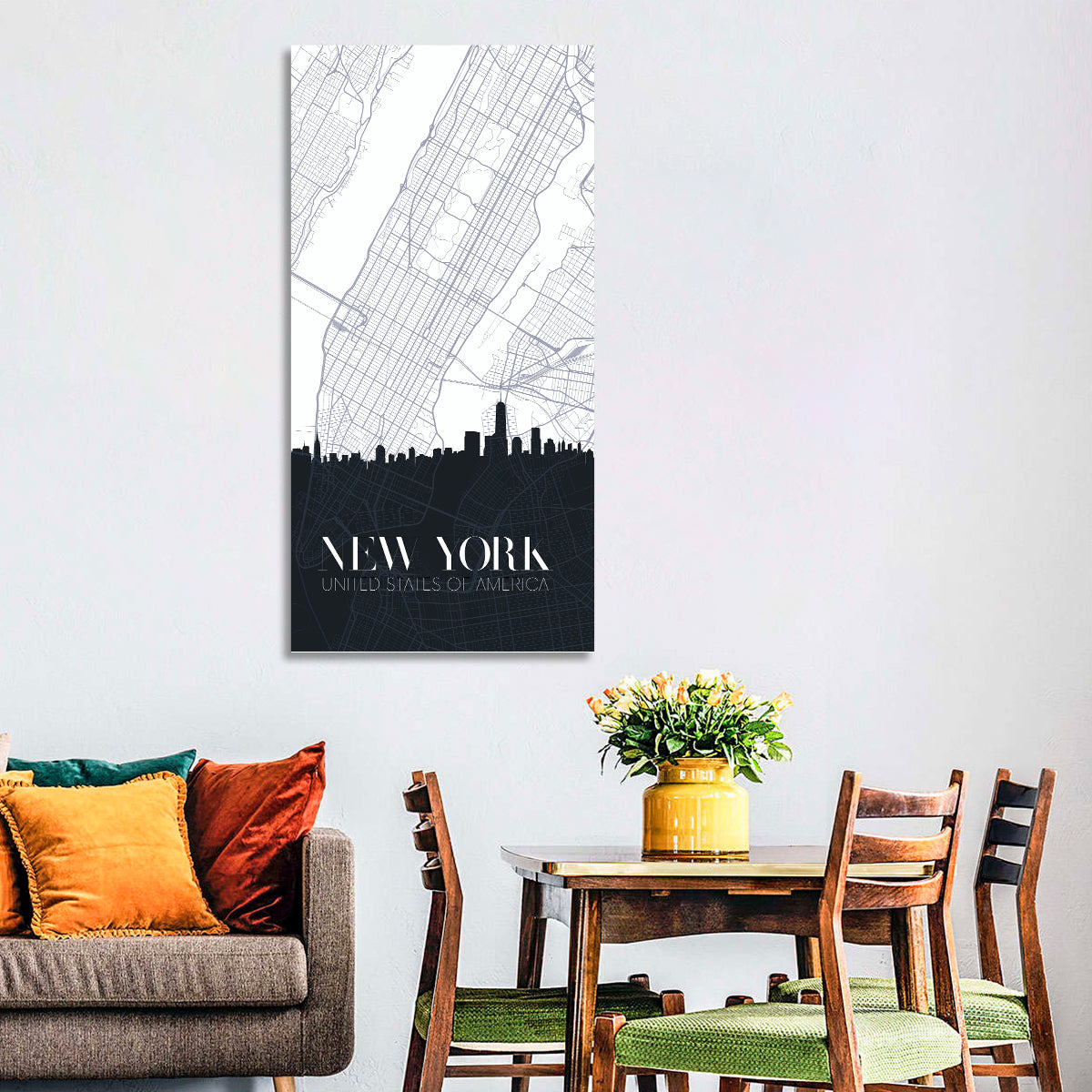 Manhattan Map with Skyline Wall Art