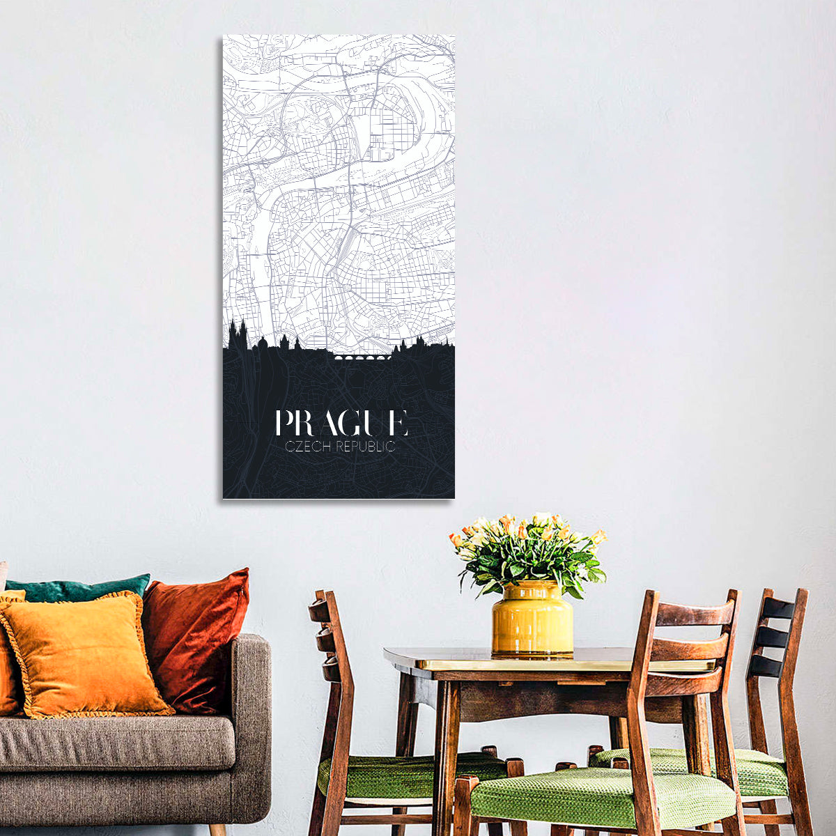 Prague Map with Charles Bridge Wall Art