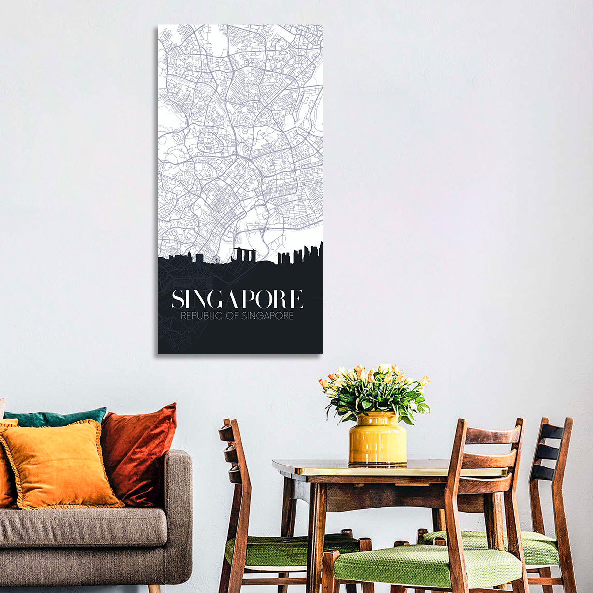 Singapore City Map Silhouette Wall Art in a room, portrait