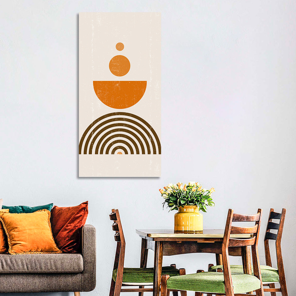 Stacked Orange Sun Wall Art in a room, portrait