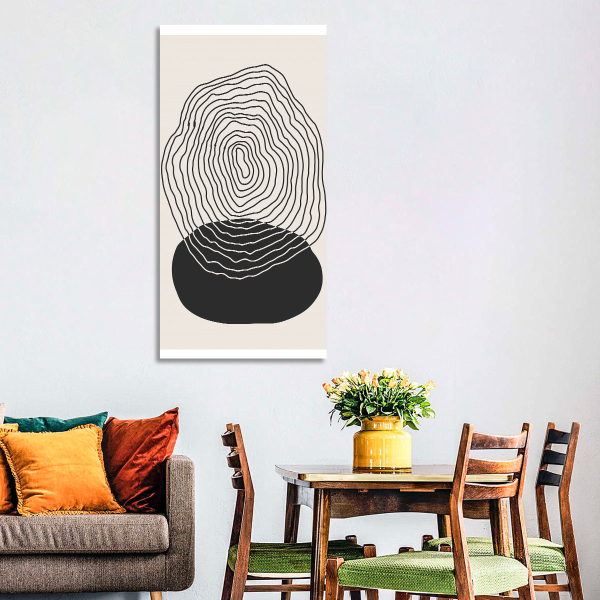 Sun Shadow Abstract Wall Art in a room, portrait