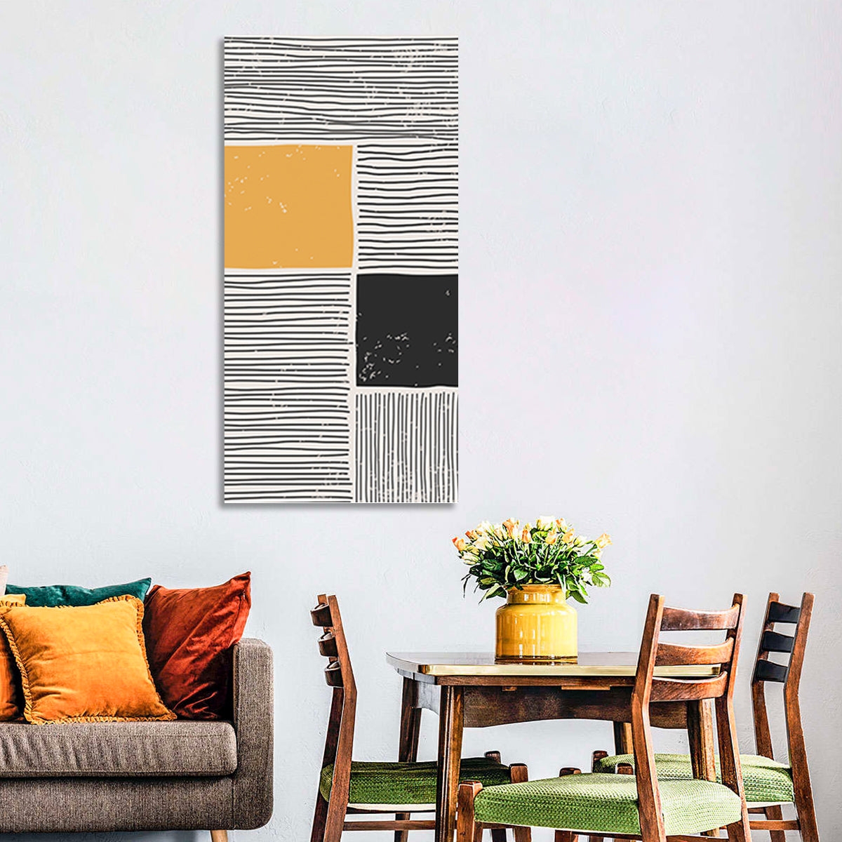 Beige and Yellow Grid Study Wall Art