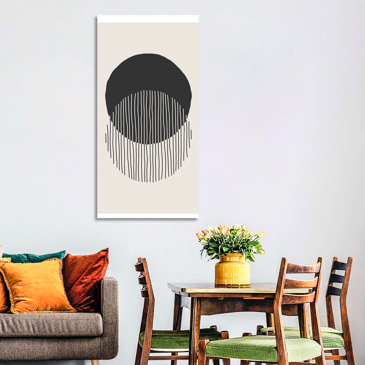 Moon Eclipse Minimalist Wall Art in a room, portrait