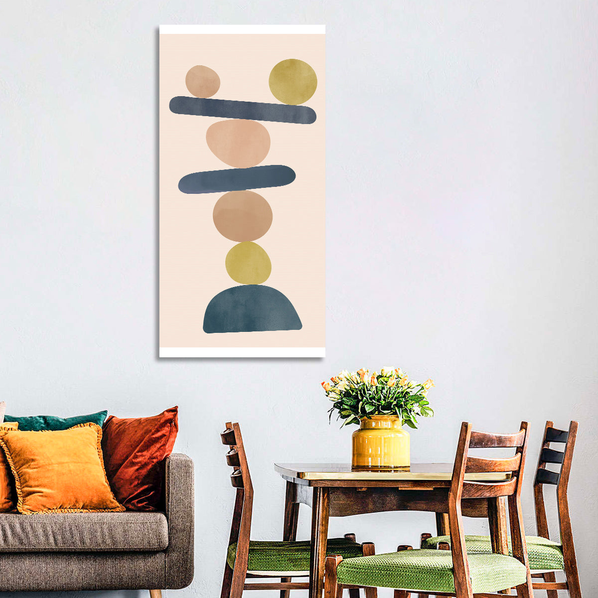 Balanced Stone Stack Wall Art in a room, portrait