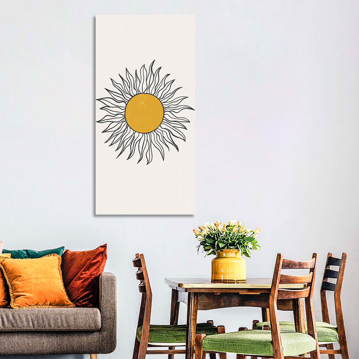 Hand Drawn Sun Study Wall Art in a room, portrait