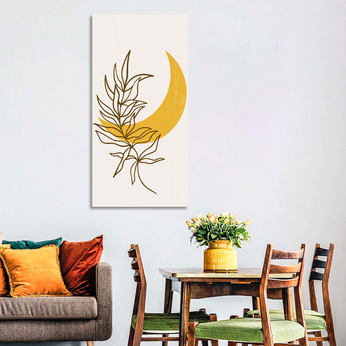 Crescent Moon Leaf Illustration Wall Art