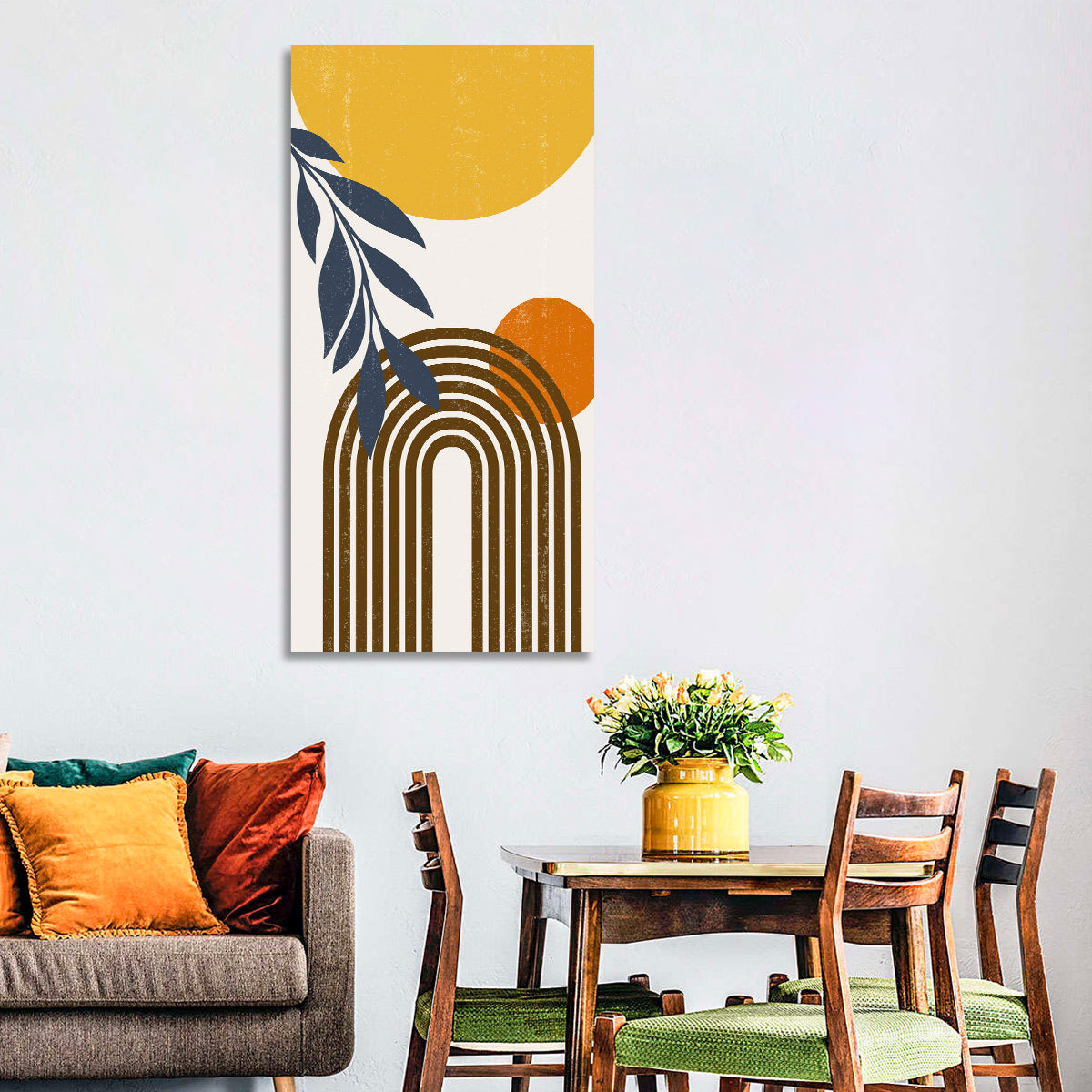 Boho Sun and Moon with Leaves Wall Art