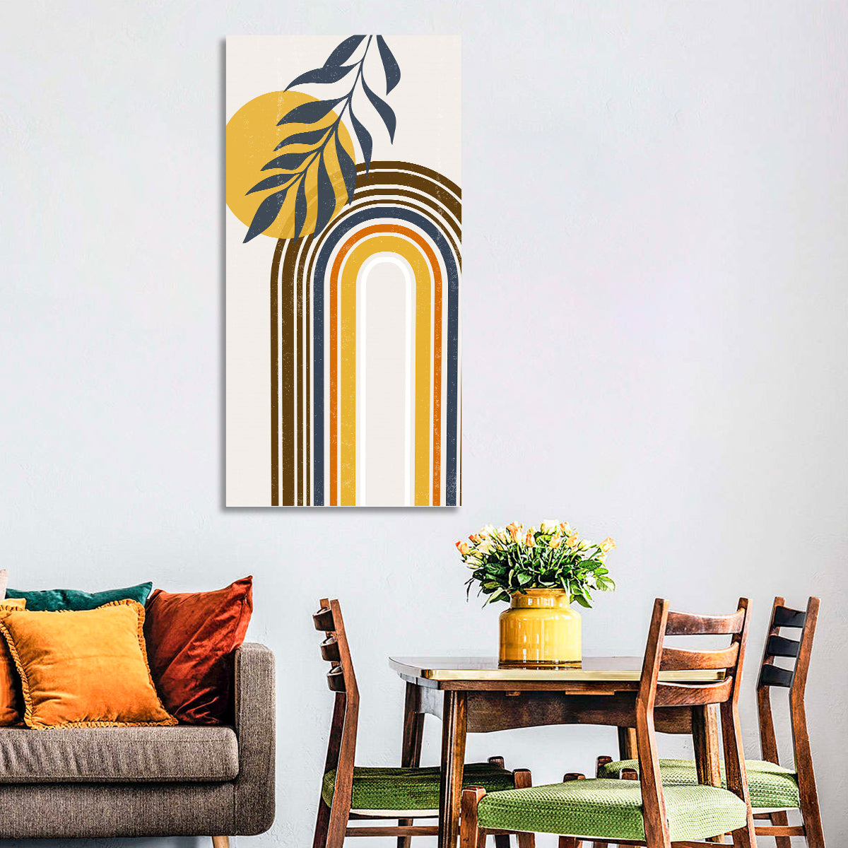 Boho Concentric Sun Arch Wall Art in a room, portrait