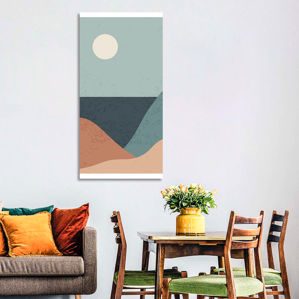 Moonlit Coastal Dunes Wall Art in a room, portrait