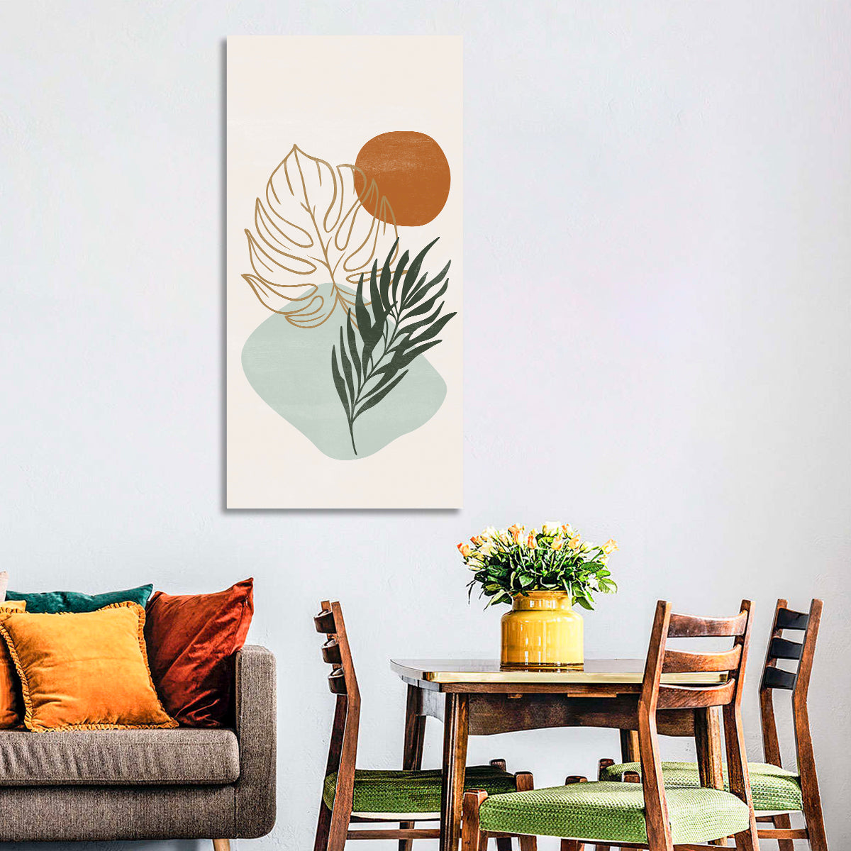 Monstera Sun Botanical Composition Wall Art in a room, portrait