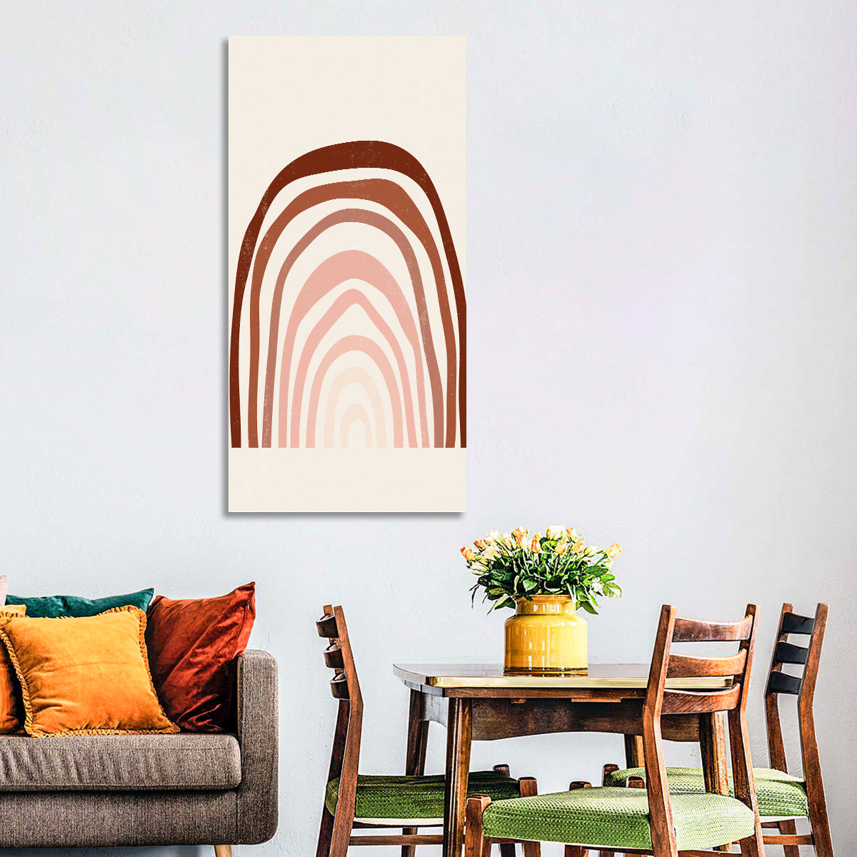 Muted Rainbow Arches Wall Art in a room, portrait