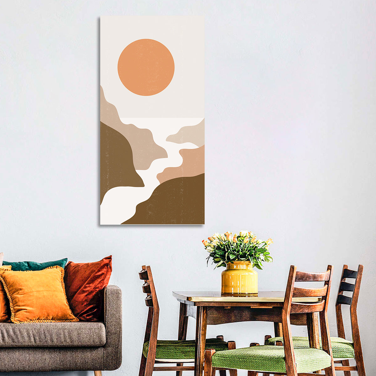 Sun Over Canyon River Wall Art in a room, portrait