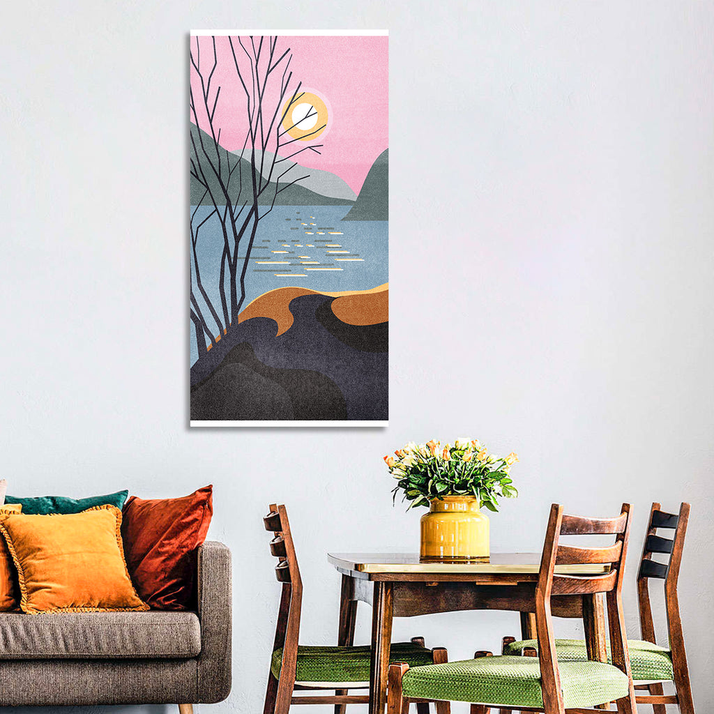 Sunset Over Lake with Bare Tree Wall Art
