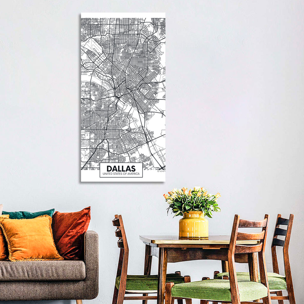 Dallas City Map with Coordinates Wall Art