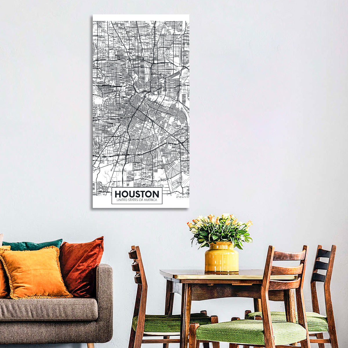 Houston Street Grid Map Wall Art in a room, portrait