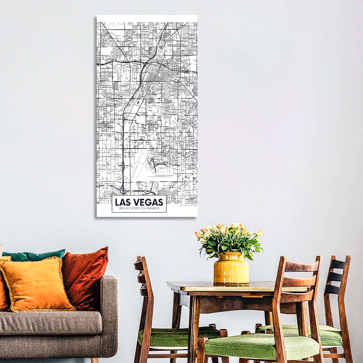 Las Vegas Street Grid Map Wall Art in a room, portrait