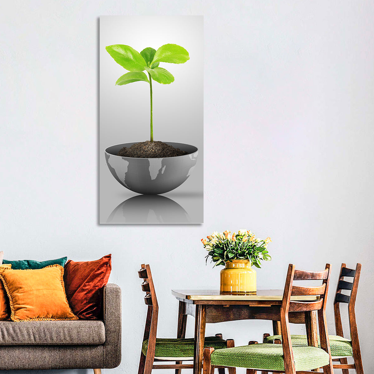 Young Plant on Globe Wall Art