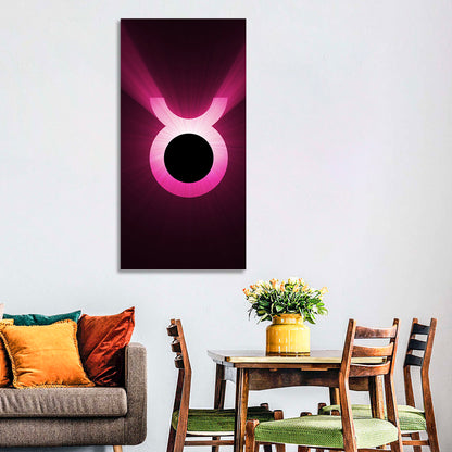 Glowing Pink Taurus Symbol Wall Art