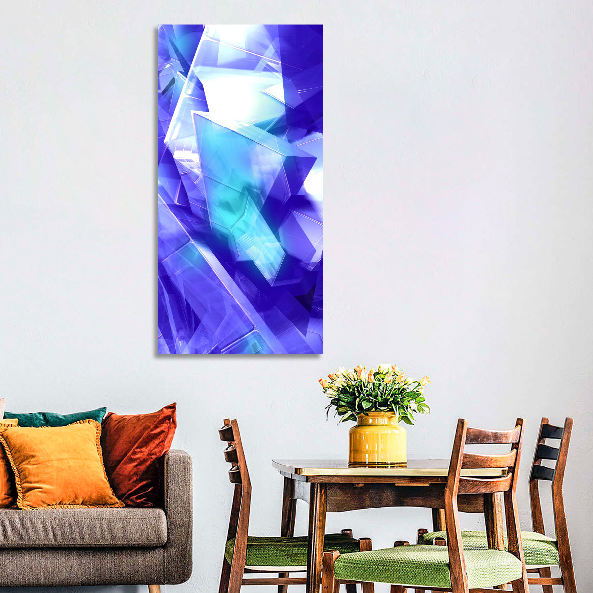 Icy Geometric Shards Wall Art in a room, portrait