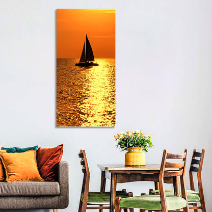 Sailboat Silhouette at Golden Sunset Wall Art