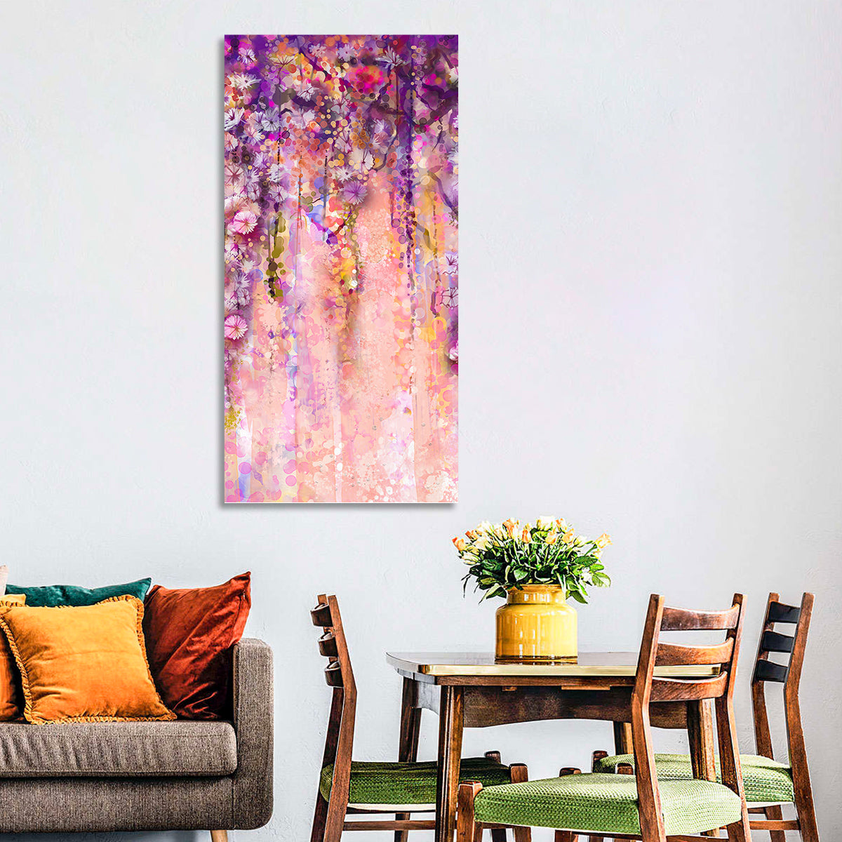 Cascading Wisteria Vines Wall Art in a room, portrait
