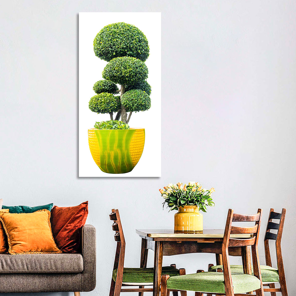 Bonsai Topiary in Yellow Lime Pot Wall Art in a room, portrait