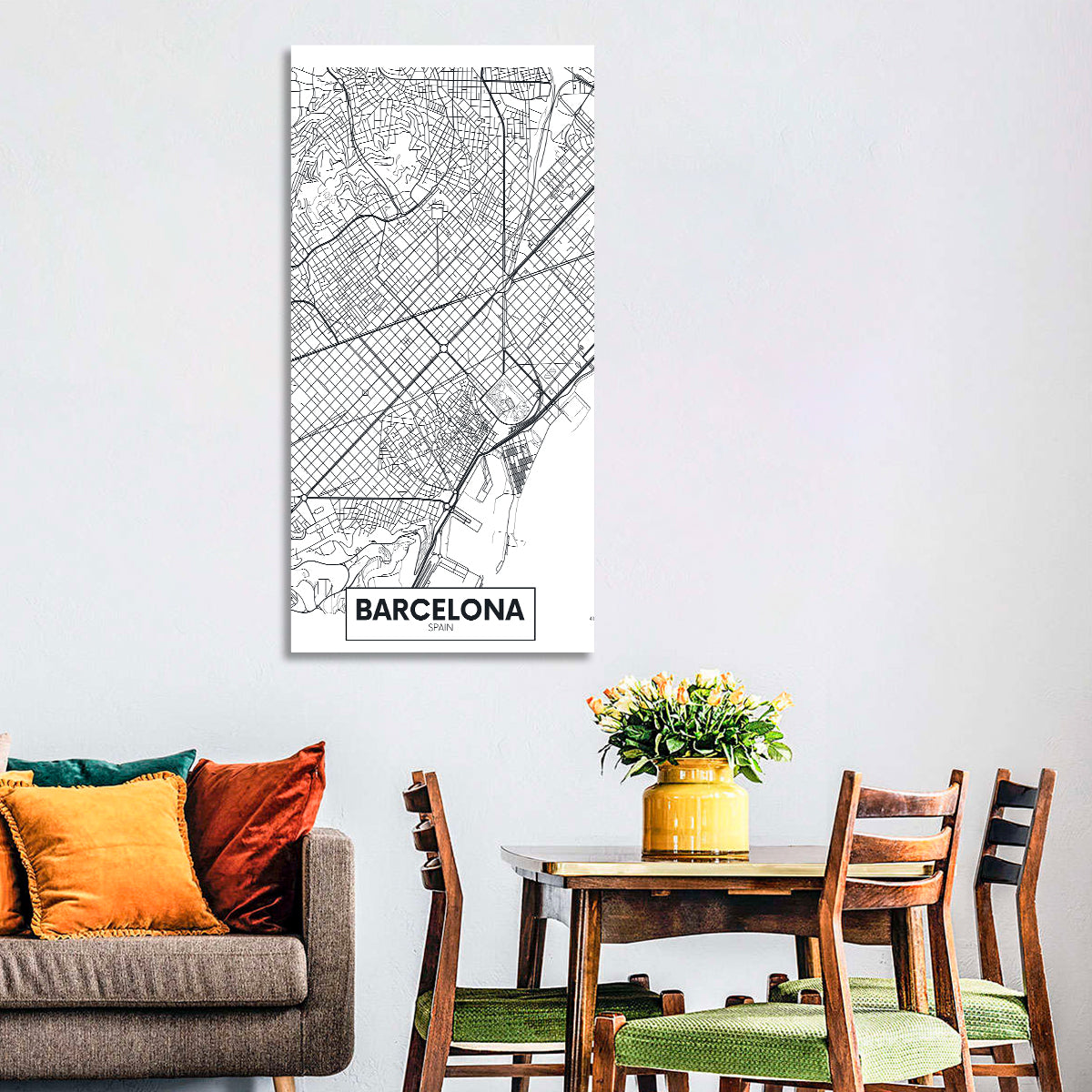 Barcelona Urban Grid Map Wall Art