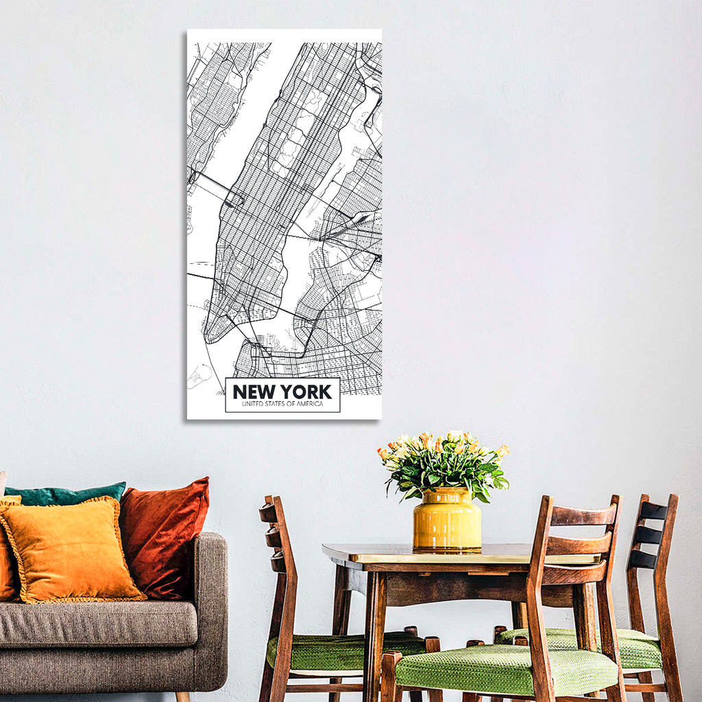 Manhattan Map, Black and White Wall Art